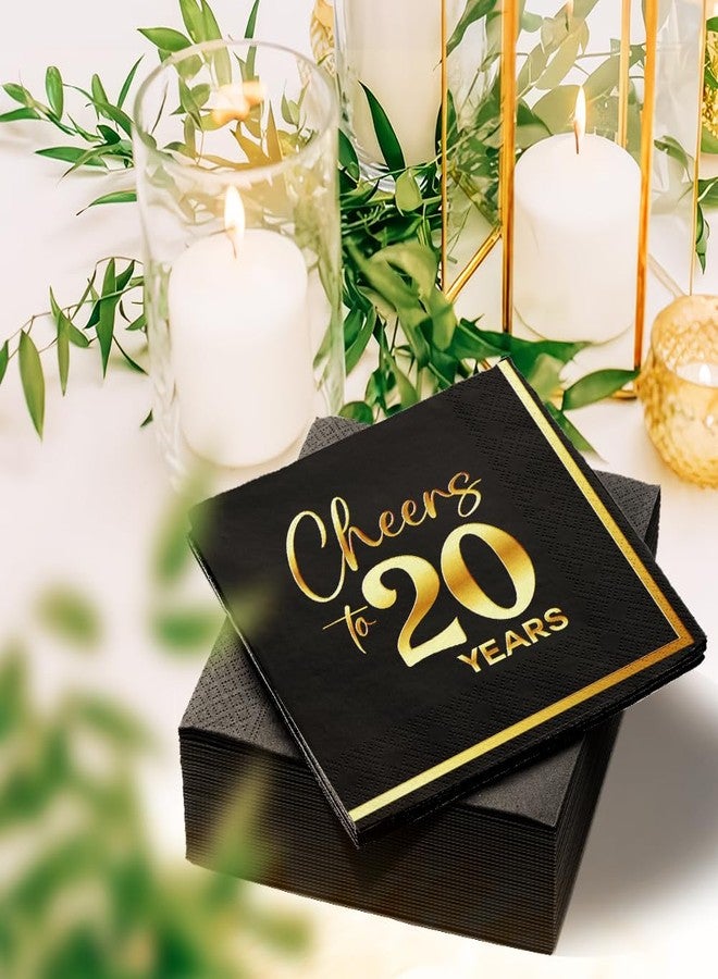 JOYGATHER Cheers to 20 Years - 50PCS Black & Gold Foil Cocktail Napkins, 3-Ply Disposable Paper 5x5 Inches 20th Birthday Decorations, Wedding, Anniversary, Party Men & Women - Image 3